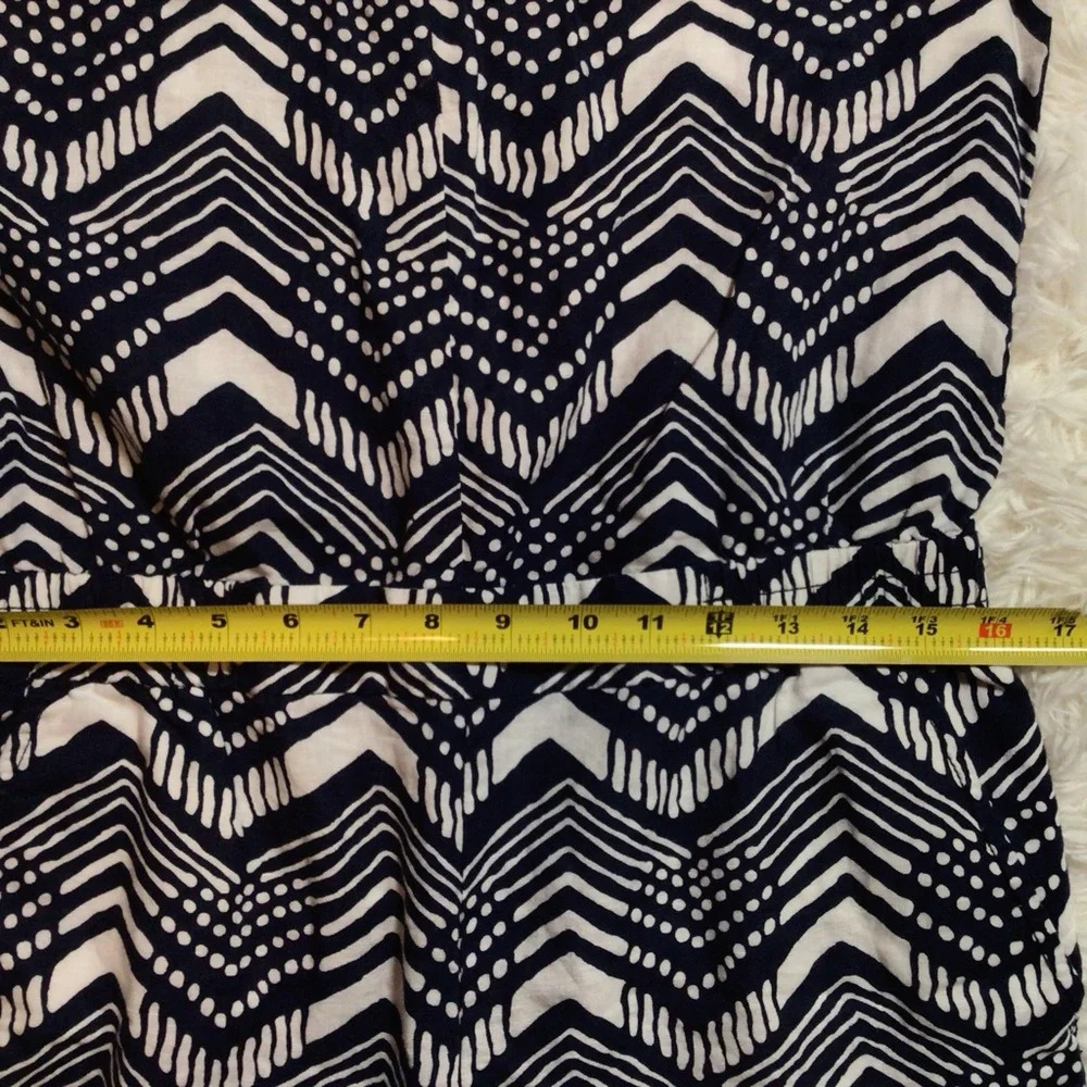 J. Crew Linen Jumpsuit Straight Leg Chevron Geo Zig Zag Blue White 4 Small - Picture 5 of 7